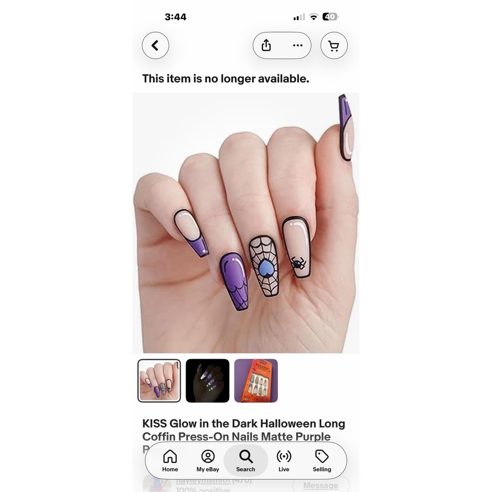 KISS Halloween Glow in the Dark Press-On Nails Long Coffin Purple Nude Black